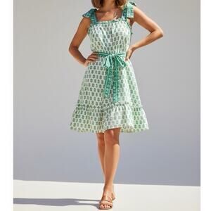 Blu Pepper Green Floral Tiered Midi Dress Tie Shoulder Large Womens NWT